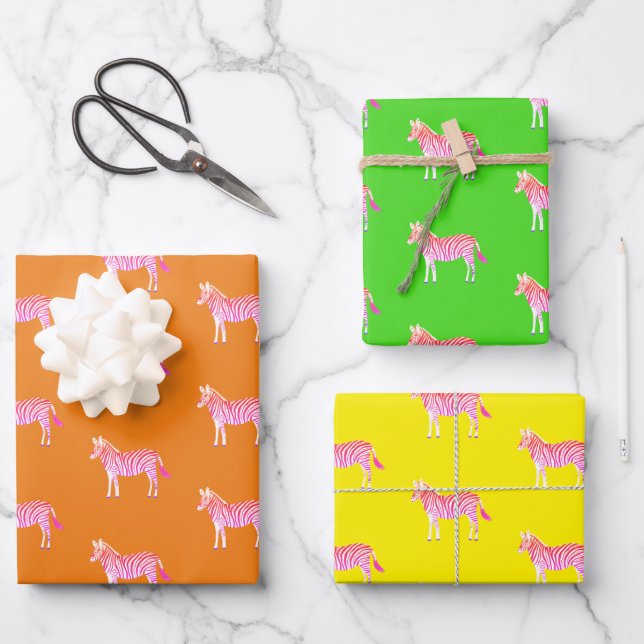 Cute Colourful Zebras Animal Print Bold Lime Pink Wrapping Paper Sheet (Front)