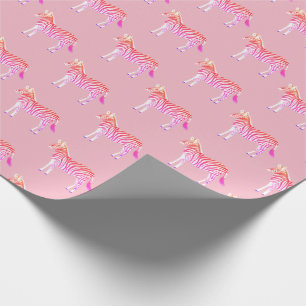 Cute colourful zebras animal print pattern pink wrapping paper