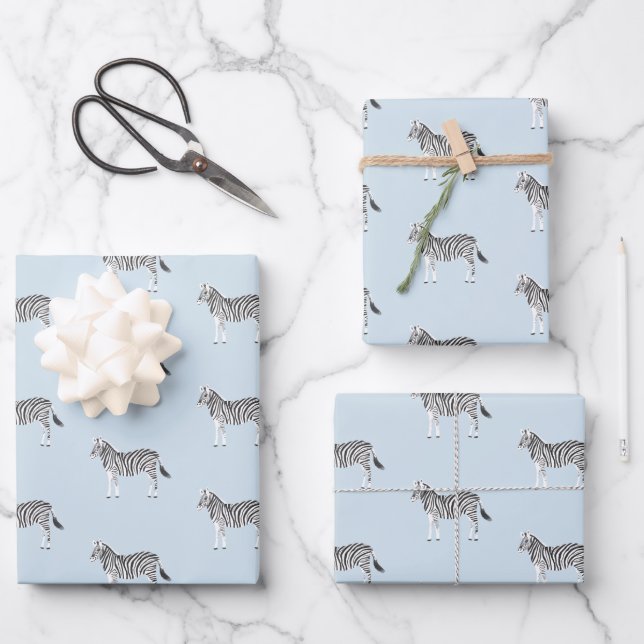 Cute Colourful Zebras Animal Print Soft Blue  Wrapping Paper Sheet (Front)