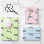 Cute Colourful Zebras Animal Print Soft Pastels Wrapping Paper Sheet<br><div class="desc">A fun zebra pattern covers this charming wrapping paper. Hand drawn by me for you! Change the background colours. Check my shop for more colours and patterns!</div>