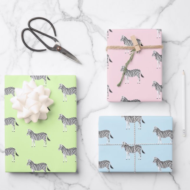 Cute Colourful Zebras Animal Print Soft Pastels Wrapping Paper Sheet (Front)