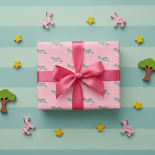 Cute Colourful Zebras Animal Print Soft Pink Wrapping Paper Sheet