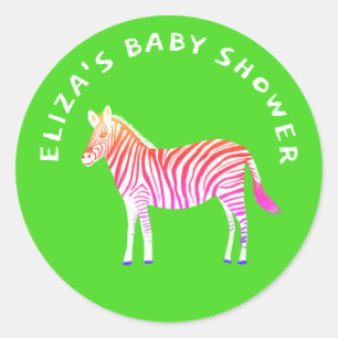 Cute Colourful Zebras Custom Baby Shower  Classic Round Sticker
