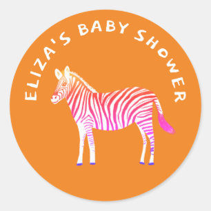 Cute Colourful Zebras Custom Baby Shower  Classic Round Sticker