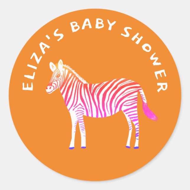 Cute Colourful Zebras Custom Baby Shower  Classic Round Sticker (Front)