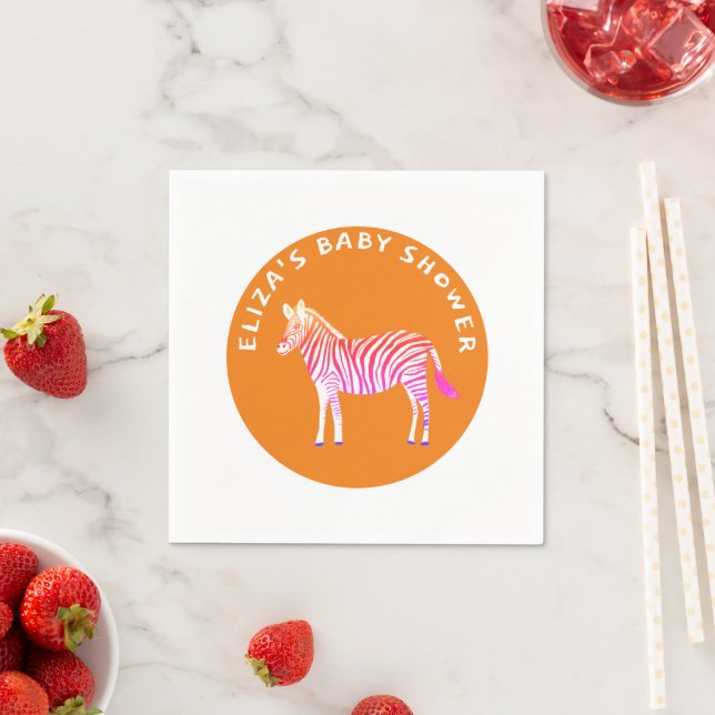 Cute Colourful Zebras Custom Baby Shower  Napkin (Insitu)