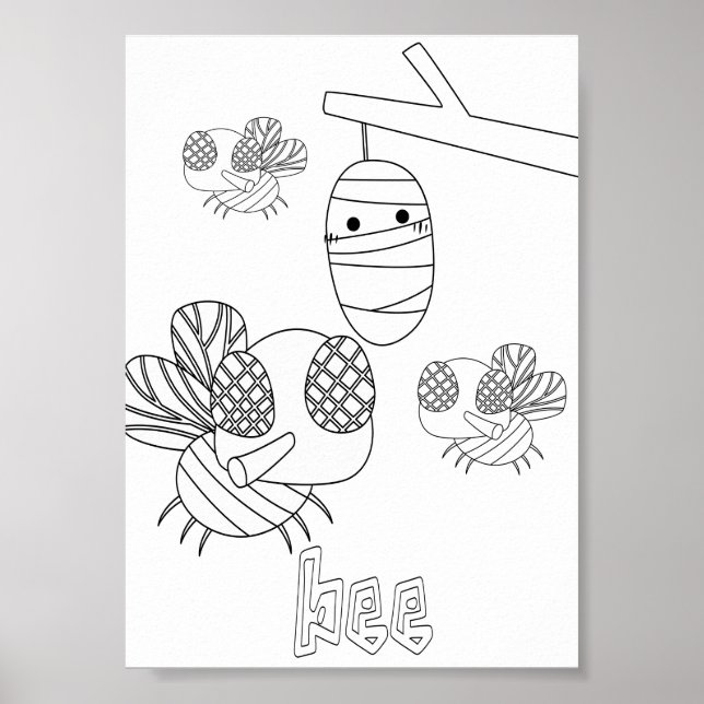 Cute Colouring Bugs Bees Poster (Front)