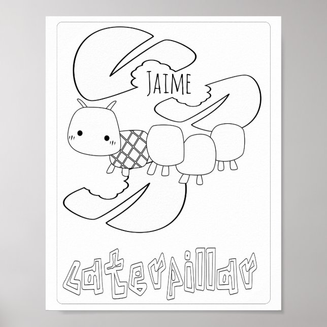 Cute Colouring Bugs Caterpillar Name Poster (Front)