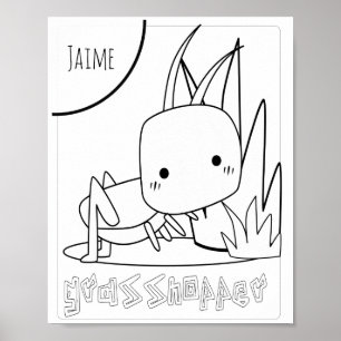 Cute Colouring Bugs Grasshopper Name Poster