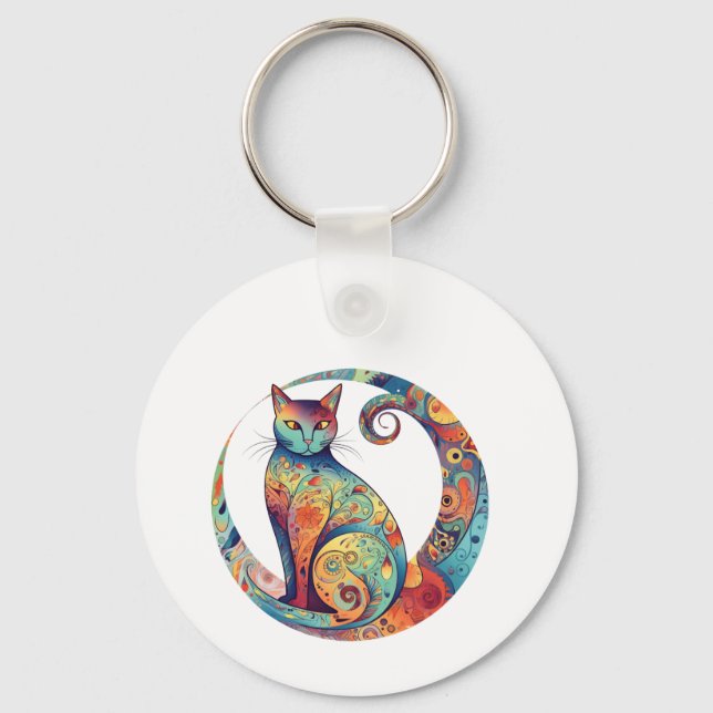 cute colurful cat design  keychain (Front)
