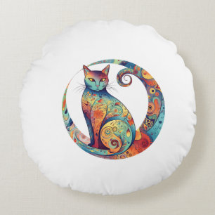 cute colurful cat design  round pillow