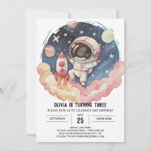 Cute Comet Elegance Astronaut Birthday Invitation