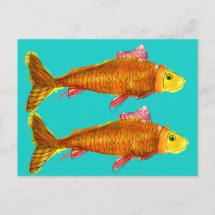 Cute comet goldfish pop art illustration postcard
