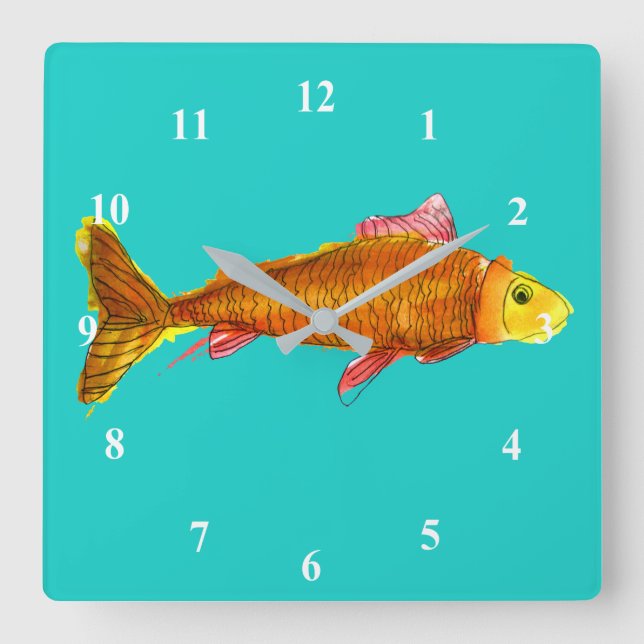 Cute comet goldfish pop art illustration square wall clock (Front)