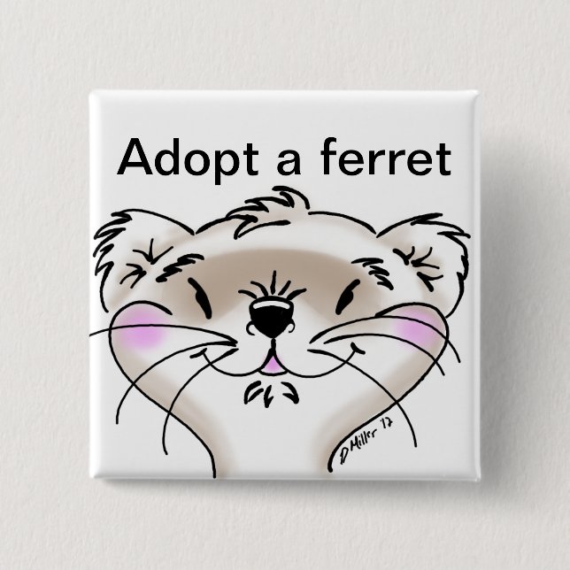 Cute Comic Ferret Face 2 Inch Square Button (Front)