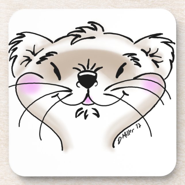 Cute Comic Ferret Face Coaster (Front)