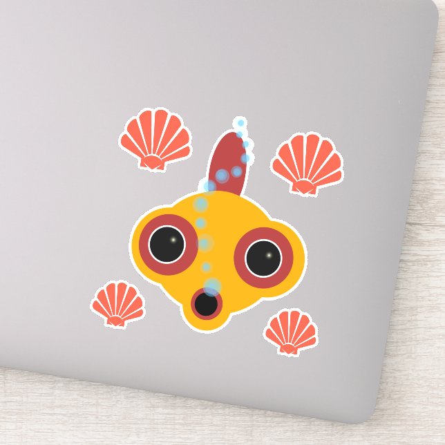 Cute Comic Googly Eyed Goldfish Bubbles and Shells (Detail)