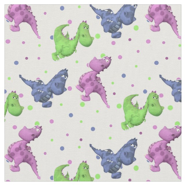 Cute comic style dragons fabric (Close Up)
