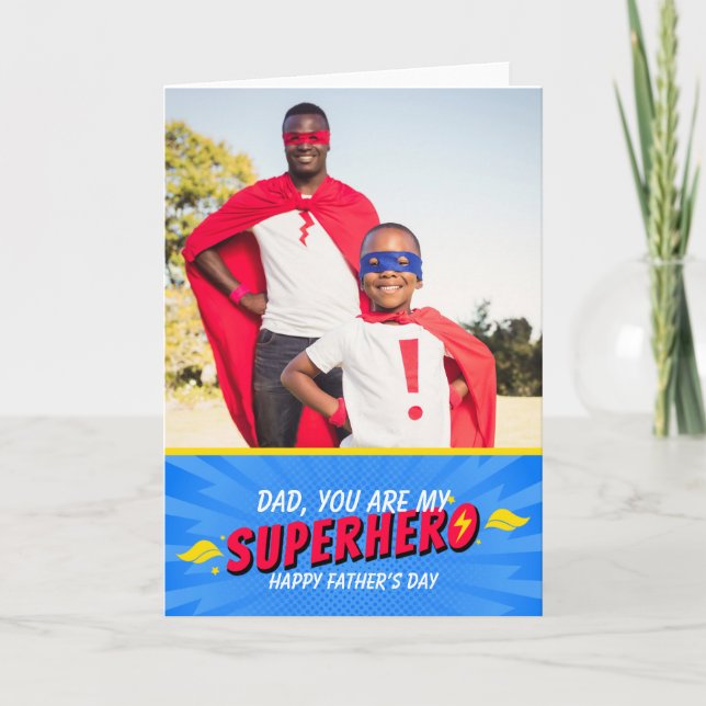 Cute Comic Superhero Fathers Day Photo Card (Front)