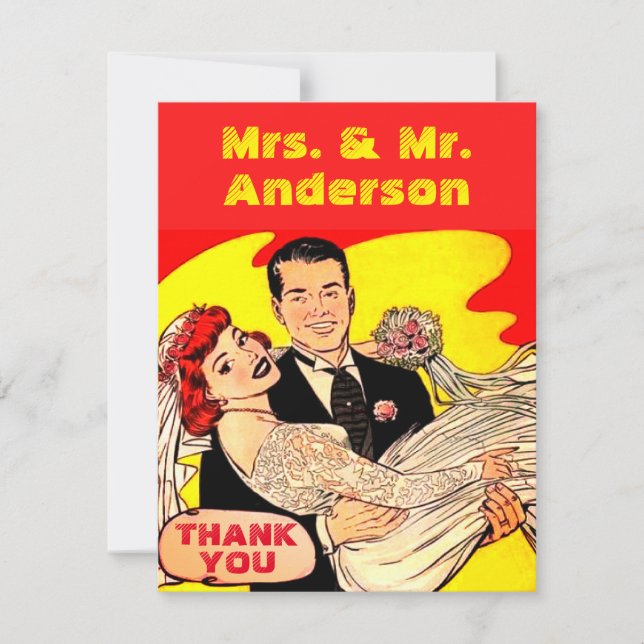 Cute comic wedding couple thank you Postcard (Front)