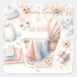 Cute coming soon announcement Invitation Square Sticker