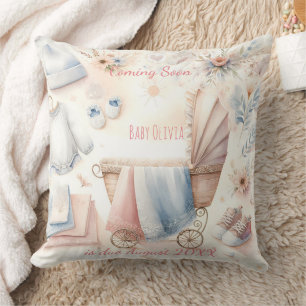 Cute coming soon announcement Invitation Throw Pillow