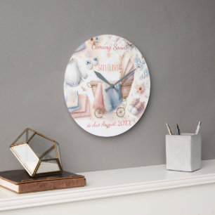 Cute coming soon announcement large clock