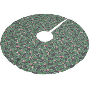 Cute Common Holly Leaves pattern Christmas Black Brushed Polyester Tree Skirt