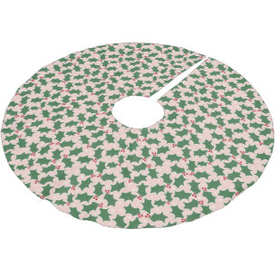 Cute Common Holly Leaves pattern Christmas Pink Brushed Polyester Tree Skirt