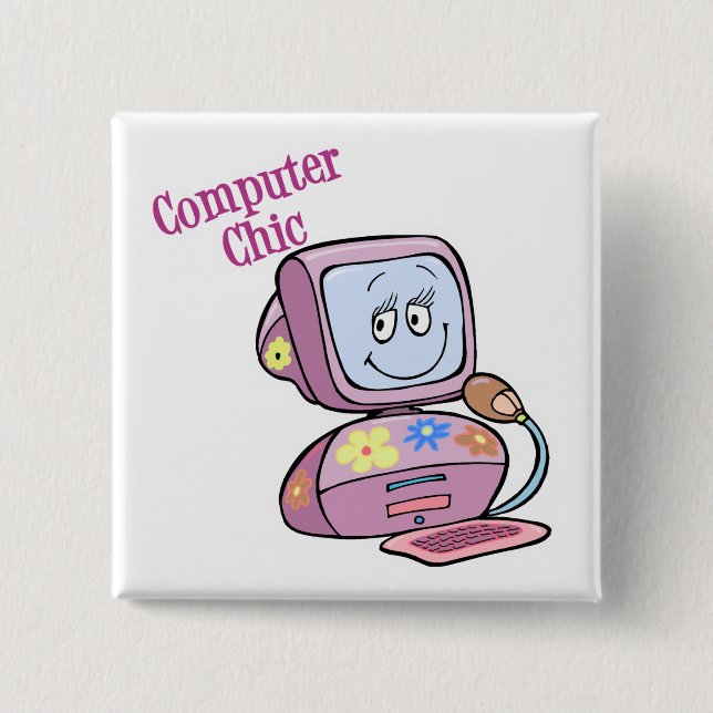 Cute Computer Chic Design 2 Inch Square Button (Front)