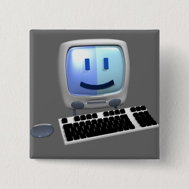 Cute computer face. 2 inch square button (Front)