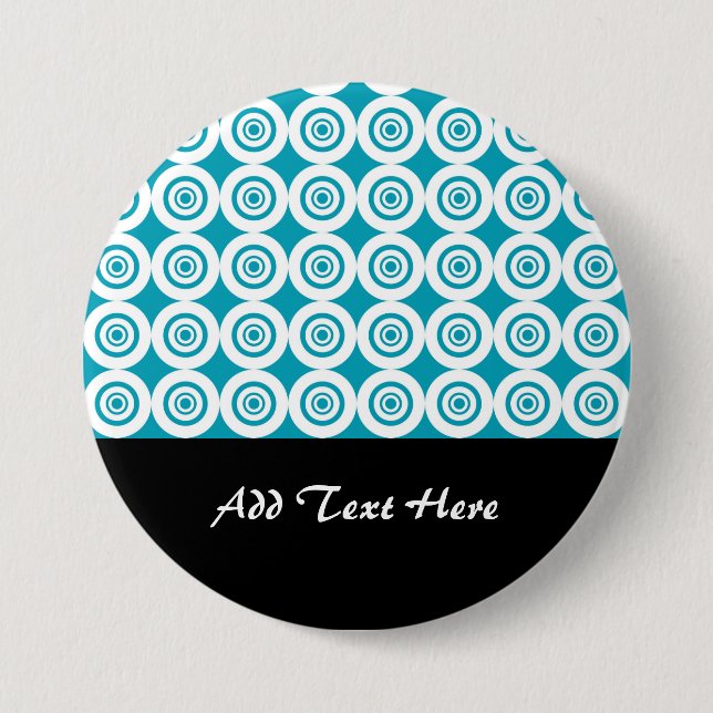 Cute Concentric Circles Pattern Aqua White 3 Inch Round Button (Front)