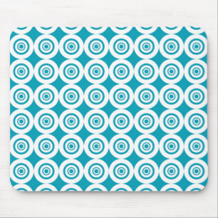 Cute Concentric Circles Pattern Aqua White Mouse Pad