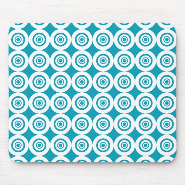 Cute Concentric Circles Pattern Aqua White Mouse Pad (Front)