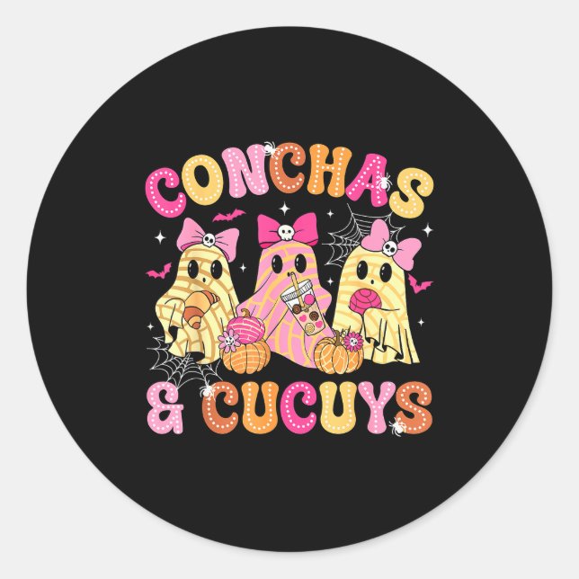 Cute Conchas And Cucuys Ghost Funny Mexican Hallow Classic Round Sticker (Front)