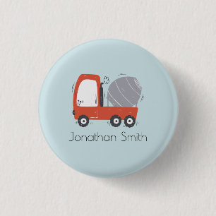 Cute Concrete Mixer Illustration Custom 1 Inch Round Button