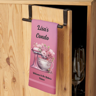 Cute Condo Welcome to the Baker's Palace Pink Rose Kitchen Towel