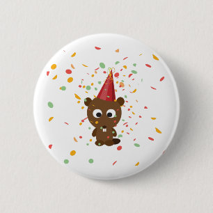Cute Confetti Party Beaver 2 Inch Round Button