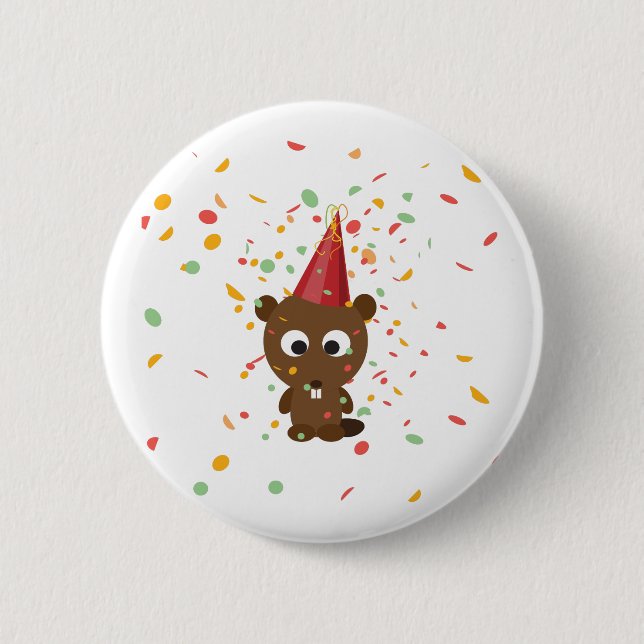 Cute Confetti Party Beaver 2 Inch Round Button (Front)