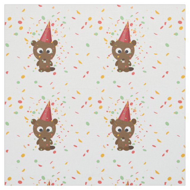 Cute Confetti Party Beaver Fabric (Swatch)