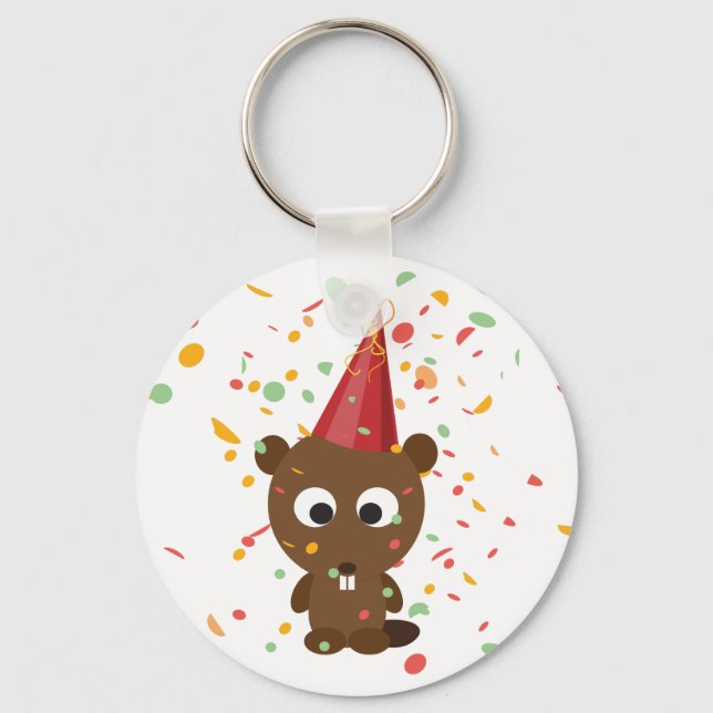 Cute Confetti Party Beaver Keychain (Front)