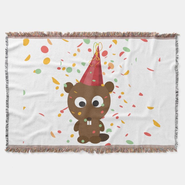 Cute Confetti Party Beaver Throw Blanket (Front)