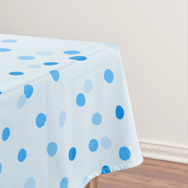 Cute Confetti Polka Dots Pattern in Blue Tablecloth (In Situ)