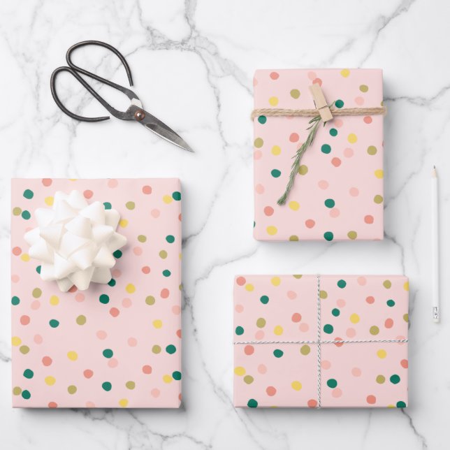 Cute Confetti Polka Dots Pattern Pink Green Wrapping Paper Sheet (Front)