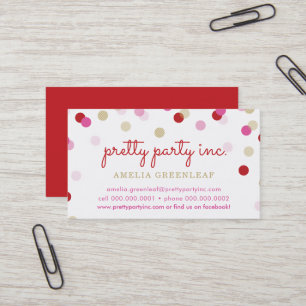 CUTE CONFETTI SPOTS stylish party planner red pink Business Card