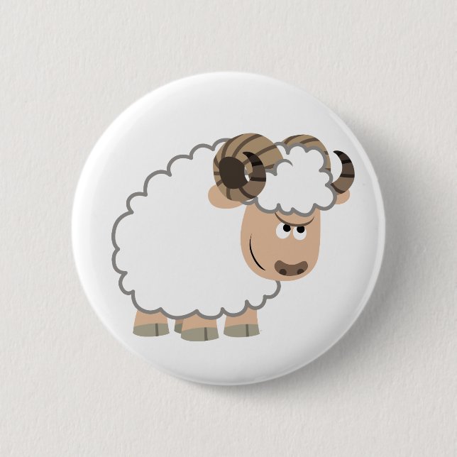 Cute Confident Cartoon Ram Button Badge (Front)