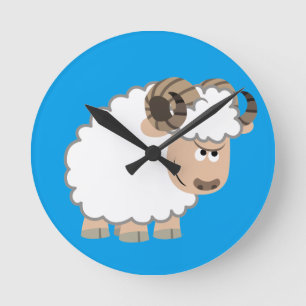 Cute Confident Cartoon Ram Round Clock