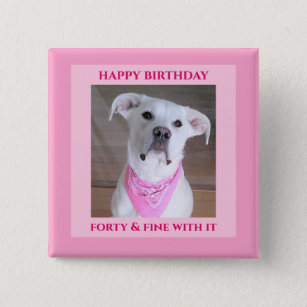 Cute Confident Dog With Soulful Eyes Forty Pink 2 Inch Square Button