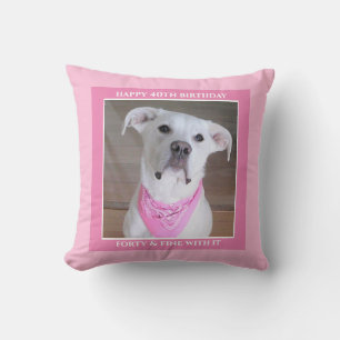 Cute Confident Dog With Soulful Eyes Forty Pink Throw Pillow