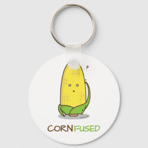 Cute Confused Corn Funny Pun Keychain